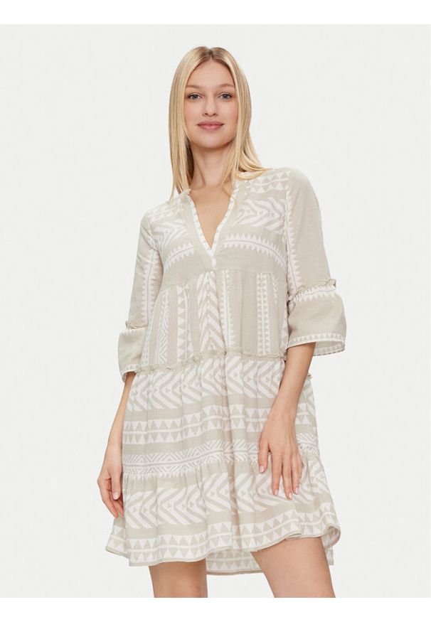 Vero Moda Sukienka letnia Dicthe 10225127 Beżowy Loose Fit. Kolor: beżowy. Materiał: bawełna. Sezon: lato