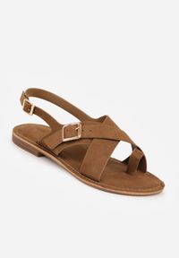 Renee - Ciemnobeżowe Sandały Japonki VICES z Ozdobnym Paskiem i Klamrą Vendan. Okazja: na co dzień. Zapięcie: klamry. Kolor: beżowy. Materiał: jeans. Sezon: lato. Styl: casual, elegancki #9