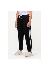 ULLA POPKEN - Damskie Spodnie dresowe elastyczny pas paski boczne. Kolekcja: plus size. Kolor: czarny. Materiał: bawełna, elastan, materiał. Wzór: paski