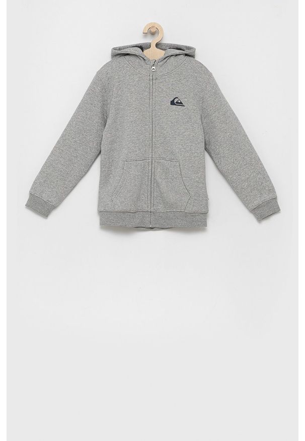 Quiksilver Bluza dziecięca kolor szary z kapturem gładka. Okazja: na co dzień. Typ kołnierza: kaptur. Kolor: szary. Materiał: dzianina. Wzór: gładki. Styl: casual