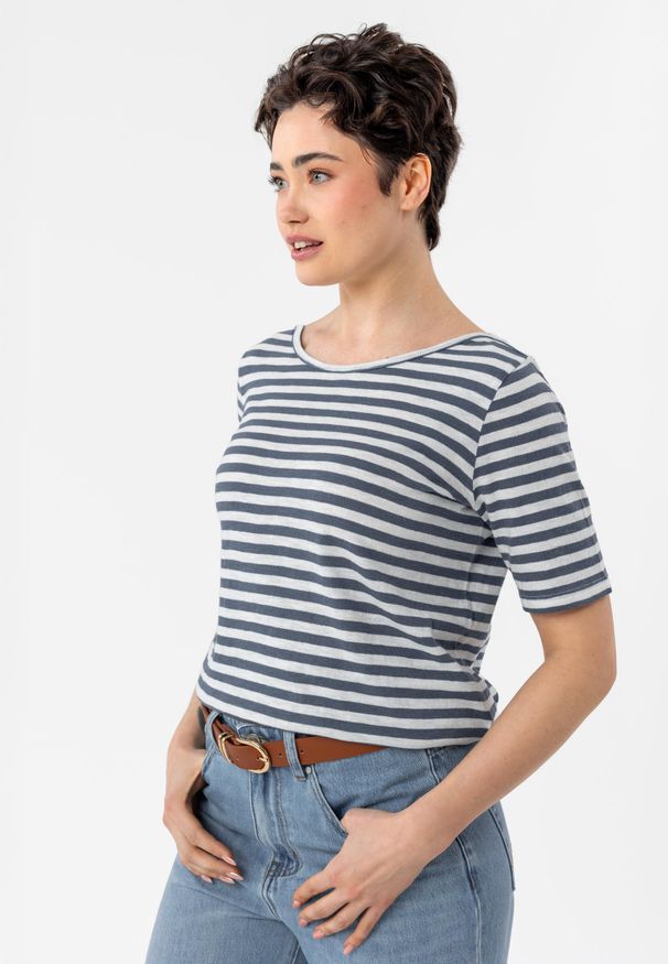 Volcano - Koszulka w paski, bawełna organiczna, TM-DAVI. Okazja: na co dzień. Materiał: bawełna. Długość rękawa: krótki rękaw. Długość: krótkie. Wzór: paski. Styl: casual, klasyczny