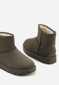 Born2be - Ciemnozielone Wsuwane Śniegowce do Kostki z Imitacji Zamszu Atuvitta. Okazja: na co dzień. Zapięcie: bez zapięcia. Kolor: zielony. Materiał: zamsz. Styl: casual