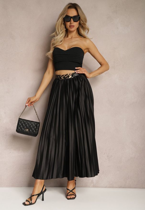 Renee - Czarna Plisowana Spódnica Maxi z Gumką w Talii Lirendil. Kolor: czarny. Styl: elegancki