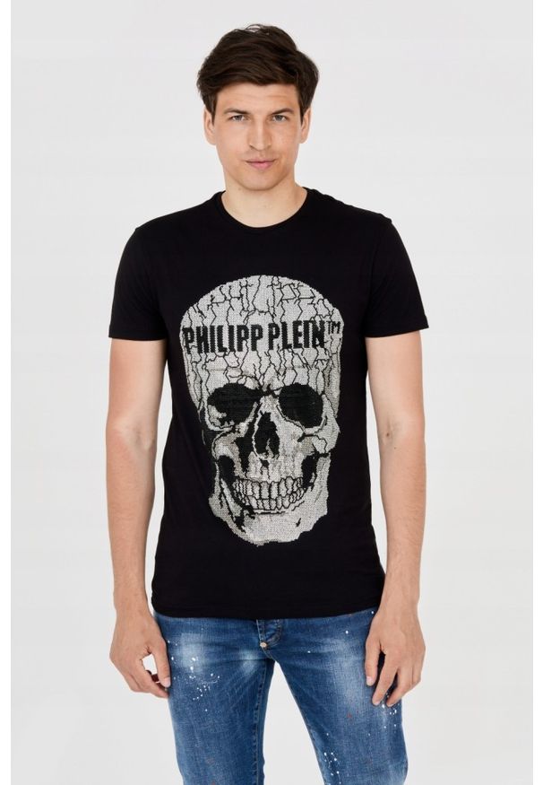 Philipp Plein - PHILIPP PLEIN Męski t-shirt czarny z czaszką, Rozmiar XXL. Kolor: czarny