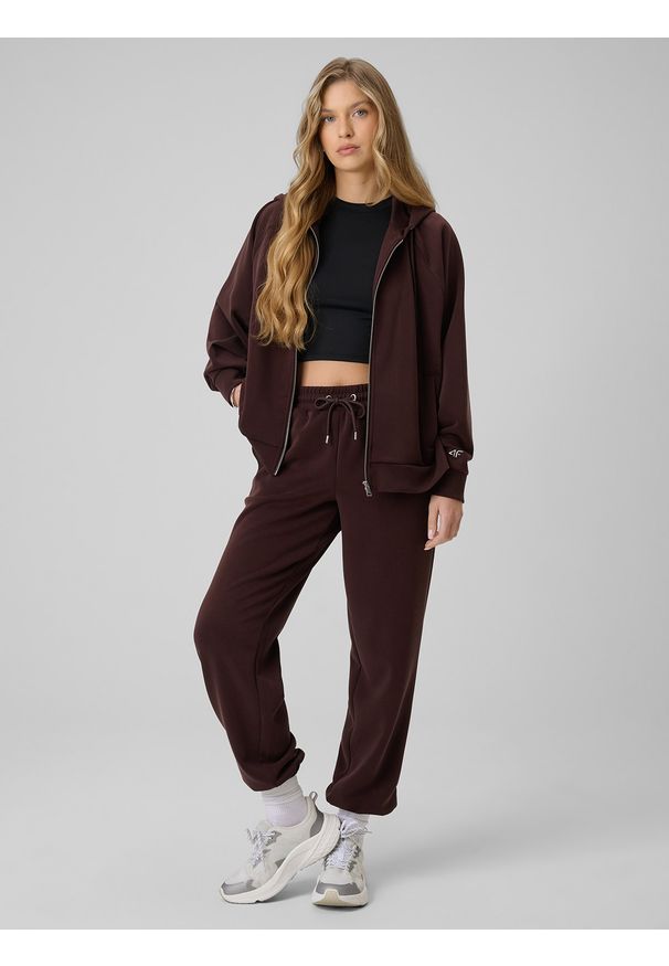 4f - 4F Spodnie z szerokimi nogawkami z modalem damskie - brązowe S. Kolor: brązowy. Materiał: dzianina, materiał, dresówka. Długość: do kostek. Wzór: gładki