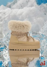 Renee - Ciemnobeżowe Śniegowce na Platformie Ozdobione Futerkiem Teswena. Okazja: na co dzień. Kolor: beżowy. Materiał: futro. Wzór: aplikacja. Sezon: zima. Obcas: na platformie. Styl: klasyczny, casual, elegancki #1