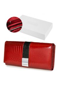 marka niezdefiniowana - Skórzany portfel damski elegancki kroko czerwony Alessandro Paoli G38. Kolor: czerwony. Materiał: skóra #1