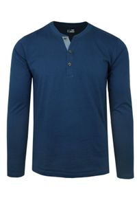 Koszulka z Długim Rękawem (Longsleeve) - Pako Jeans - Dekolt na Guziki - Niebieska. Okazja: na co dzień. Kolor: niebieski. Materiał: bawełna. Długość rękawa: długi rękaw. Długość: długie. Styl: casual #1