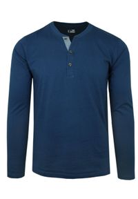 Koszulka z Długim Rękawem (Longsleeve) - Pako Jeans - Dekolt na Guziki - Niebieska. Okazja: na co dzień. Kolor: niebieski. Materiał: bawełna. Długość rękawa: długi rękaw. Długość: długie. Styl: casual