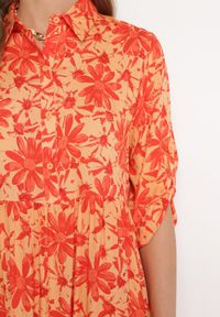 Born2be - Pomarańczowa Sukienka Maxi w Kwiatowy Wzór z Koszulową Górą Lithaia. Kolor: pomarańczowy. Długość rękawa: długi rękaw. Wzór: kwiaty. Sezon: wiosna, lato. Typ sukienki: koszulowe. Długość: maxi #5