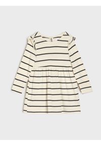 Sinsay - Sukienka dresowa w paski - kremowy. Kolor: kremowy. Materiał: dresówka. Wzór: paski #1