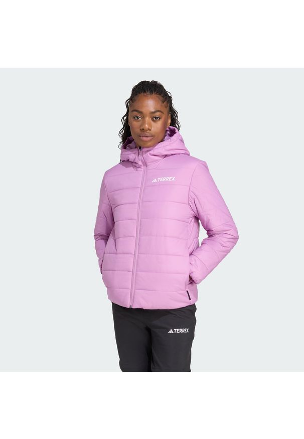 Adidas - Kurtka z kapturem z ociepleniem Terrex Multi Essentials CLIMAWARM. Typ kołnierza: kaptur. Kolor: fioletowy. Materiał: puch. Technologia: ClimaWarm (Adidas). Sport: turystyka piesza