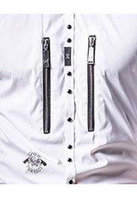 GUNS & TUXEDOS - Biała koszula z suwakami Dandy Rocker 1. Typ kołnierza: kołnierzyk klasyczny. Kolor: biały. Materiał: jeans, bawełna. Wzór: haft. Styl: rockowy, klasyczny #3