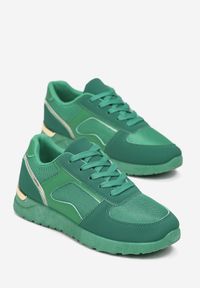 Renee - Zielone Sneakersy na Grubej Podeszwie z Metaliczną Wstawką Leesa. Kolor: zielony #2