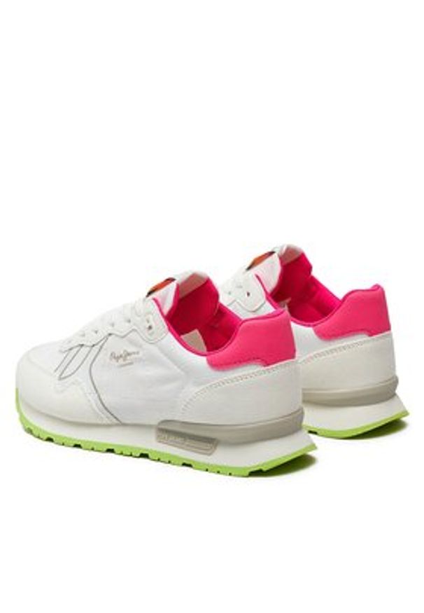 Pepe Jeans Sneakersy Brit Neon W PLS40011 Biały. Kolor: biały. Materiał: skóra