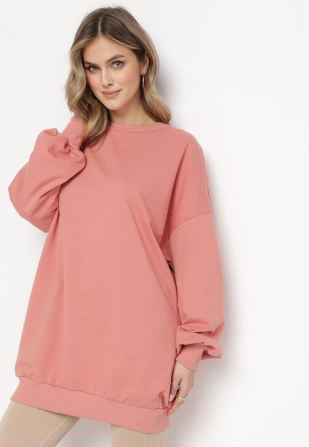 Born2be - Różowa Bawełniana Bluza Oversize Fanelu. Kolor: różowy. Materiał: bawełna