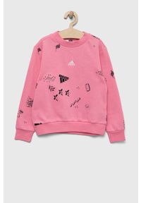 Adidas - adidas bluza dziecięca JG BLUV Q3SWEAT kolor różowy wzorzysta. Kolor: różowy. Materiał: dzianina. Styl: klasyczny #1