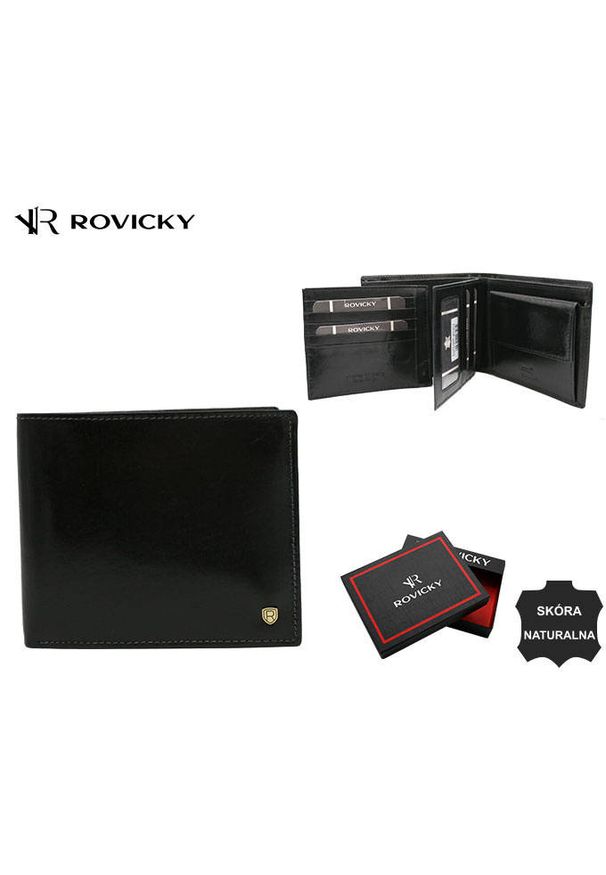 ROVICKY - Portfel skórzany Rovicky 22321-VT-RVT czarny. Kolor: czarny. Materiał: skóra
