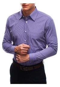 Ombre Clothing - Koszula męska z długim rękawem K665 - fioletowa - 38/170-176. Kolor: fioletowy. Materiał: elastan, bawełna. Długość rękawa: długi rękaw. Długość: długie