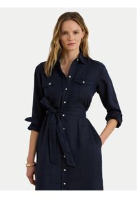Lauren Ralph Lauren - LAUREN RALPH LAUREN Sukienka koszulowa 200P13684002 Granatowy Regular Fit. Kolor: niebieski. Materiał: len. Typ sukienki: koszulowe #1