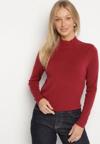 Born2be - Bordowy Gładki Sweter z Półgolfem w Stylu Casual Unallia. Okazja: na co dzień. Kolor: czerwony. Materiał: jeans. Długość rękawa: długi rękaw. Długość: długie. Wzór: gładki. Styl: casual #7