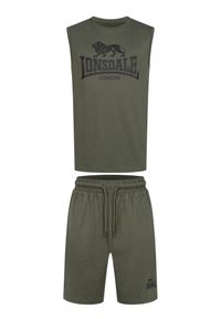 Tank top i zestaw szortów Lonsdale Allanton. Kolor: zielony, czarny, wielokolorowy. Materiał: dresówka #2