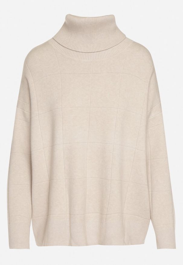 Born2be - Beżowy Golf w Klasycznym Stylu Linagela. Typ kołnierza: golf. Kolor: beżowy. Materiał: jeans. Styl: klasyczny