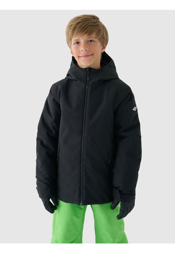 4f - 4F Kurtka narciarska membrana 5000 chłopięca - czarna 164 (13-14 lat). Okazja: na co dzień. Typ kołnierza: kaptur. Kolor: czarny. Materiał: poliester, materiał, dzianina, tkanina. Wzór: gładki. Sezon: lato. Styl: klasyczny, casual, sportowy