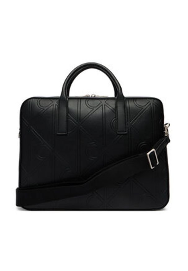 Calvin Klein Torba na laptopa Emblem Aop Emboss Commuter LV04D3329G Czarny. Kolor: czarny. Materiał: skóra
