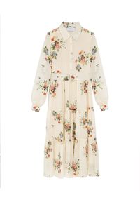 JENESEQUA - Jedwabna sukienka Vannes. Kolor: beżowy. Materiał: jedwab. Wzór: aplikacja, kwiaty, nadruk. Długość: midi #7