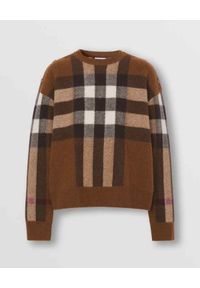 Burberry - BURBERRY - Sweter z wełny i kaszmiru. Kolor: brązowy. Materiał: wełna, kaszmir. Wzór: kratka. Styl: klasyczny #5