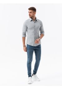 Ombre Clothing - Koszula męska dzianinowa z długim rękawem - szara V5 - Rozmiar: XXL. Kolor: szary. Materiał: dzianina. Długość rękawa: długi rękaw. Długość: długie. Wzór: kropki #4