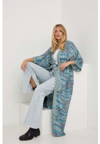 Answear Lab kimono jedwabne kolor turkusowy niezapinana wzorzysta. Kolor: turkusowy. Materiał: jedwab. Styl: wakacyjny #1