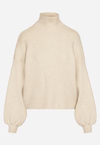 Born2be - Jasnobeżowy Golf z Bufiastymi Rękawami Wedelia. Okazja: na co dzień. Typ kołnierza: golf. Kolor: beżowy. Materiał: jeans. Styl: klasyczny, casual, elegancki #7