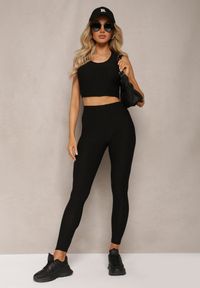 Renee - Czarne Sportowe Legginsy z Wytłoczonym Wzorkiem Askida. Okazja: na co dzień. Kolor: czarny. Styl: sportowy
