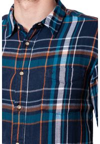 Wrangler - KOSZULA WRANGLER LS 1PKT SHIRT NAVY W5953T835. Kolor: wielokolorowy. Wzór: kratka #9