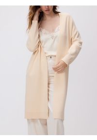 Reserved - Długi kardigan z wiskozą - kremowy. Kolor: kremowy. Materiał: wiskoza. Długość: długie