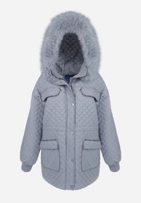 Born2be - Jasnoniebieska Kurtka z Futrzanym Kapturem i Drobnym Pikowaniem Esdrage. Kolor: niebieski. Materiał: futro. Wzór: jednolity. Sezon: jesień, wiosna #2