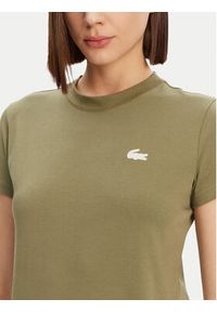 Lacoste T-Shirt TF9246 Khaki Slim Fit. Kolor: brązowy. Materiał: bawełna