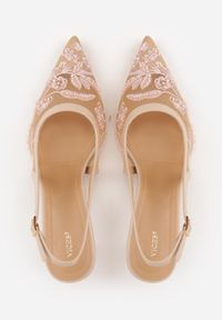 Born2be - Beżowe Siateczkowe Czółenka VICES na Kaczuszce z Haftem i Koralikami Elriniana. Okazja: na co dzień, na ślub cywilny, na randkę, na wesele, do pracy, na spotkanie biznesowe. Kolor: beżowy. Materiał: koronka. Wzór: haft. Obcas: na szpilce. Styl: klasyczny, casual, biznesowy, elegancki #2