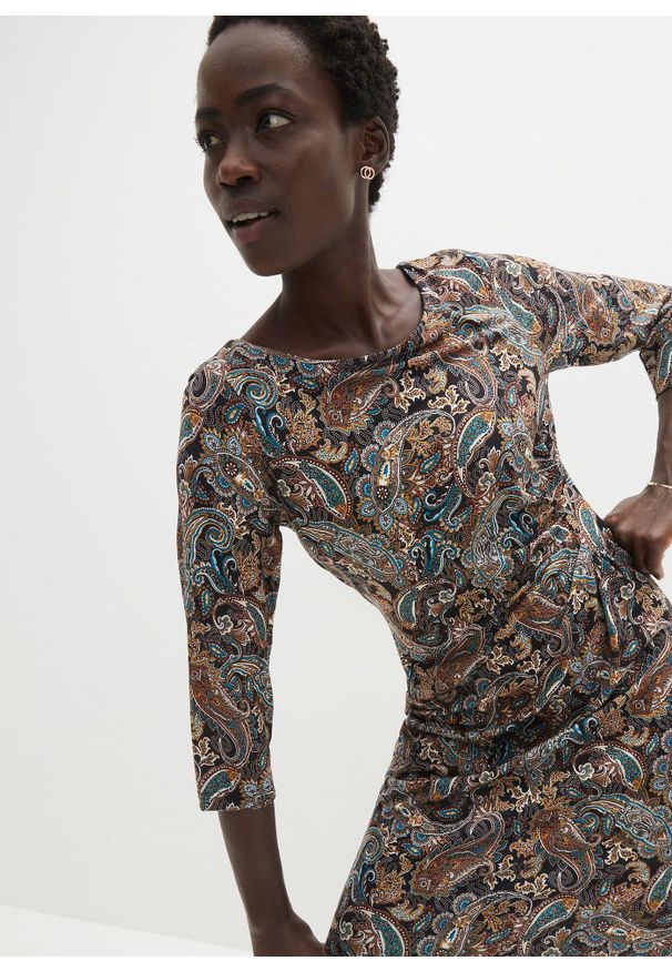 bonprix - Sukienka we wzór paisley. Kolor: czarny. Wzór: nadruk, paisley