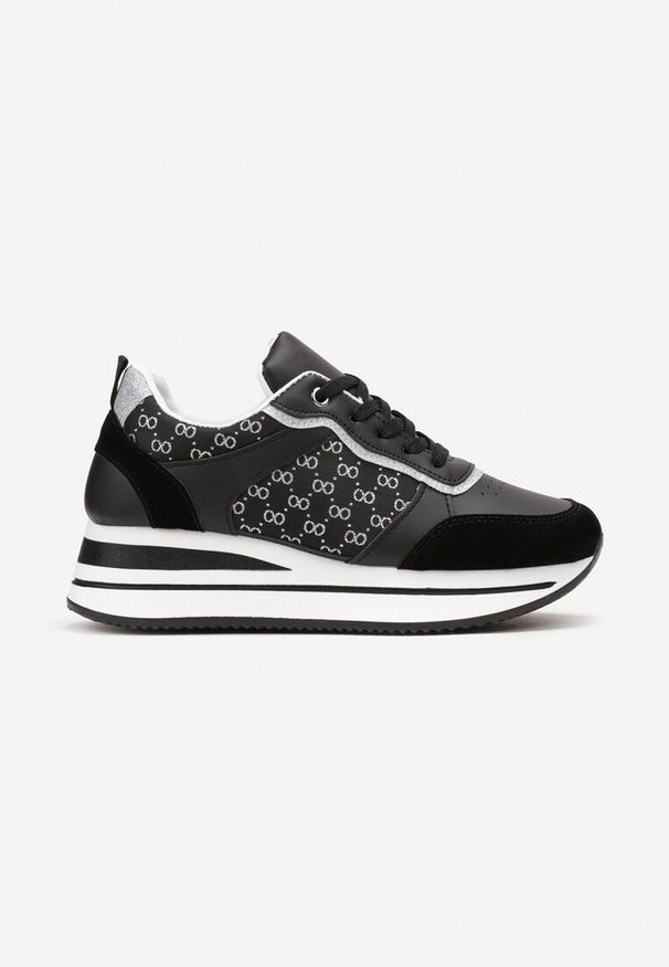 Renee - Czarne Sneakersy z Brokatem na Grubej Podeszwie Hilena. Okazja: na co dzień. Kolor: czarny
