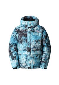 Kurtka The North Face Printed Himalayan Down Parka 0A5J1J9C11 - niebieska. Kolor: niebieski. Materiał: nylon, materiał, poliester, puch. Wzór: nadruk. Styl: sportowy