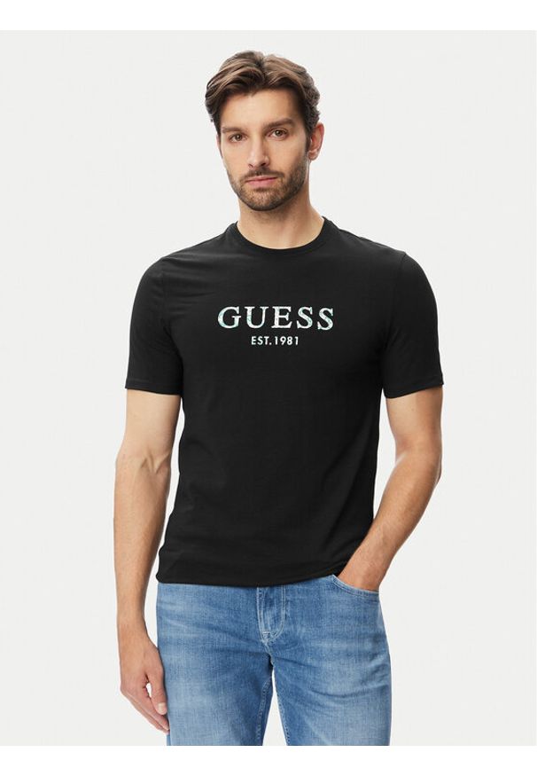 Guess T-Shirt M4YI38 J1314 Czarny Slim Fit. Kolor: czarny. Materiał: bawełna