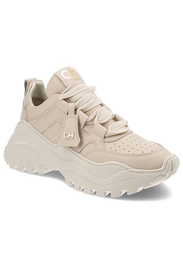 CheBello - Beżowe Sneakersy Chebello Modne Obuwie Damskie. Kolor: beżowy. Materiał: skóra, jeans. Styl: klasyczny, sportowy