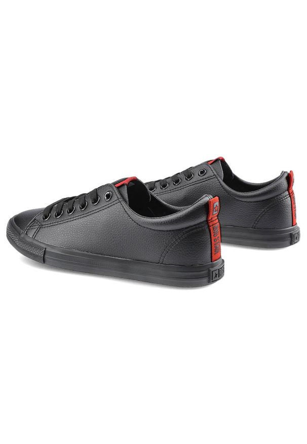 Big-Star - Czarne Trampki Big Star Damskie Modne Buty. Okazja: na uczelnię, do pracy, na co dzień. Kolor: czarny. Materiał: skóra ekologiczna, guma, materiał. Szerokość cholewki: normalna. Wzór: aplikacja. Styl: sportowy, casual