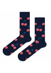His Story - Tematyczne Skarpetki Bawełniane - Wiśnie na Granatowym Tle. Kolor: niebieski. Materiał: elastan, bawełna, poliamid #3