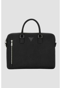 Guess - GUESS Czarna aktówka męska Torino Briefcase. Kolor: czarny. Materiał: materiał. Styl: elegancki