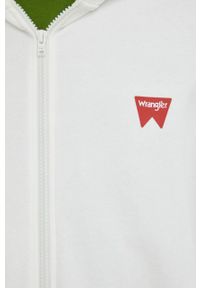 Wrangler bluza bawełniana męska kolor biały z kapturem z nadrukiem. Typ kołnierza: kaptur. Kolor: biały. Materiał: bawełna. Wzór: nadruk #4