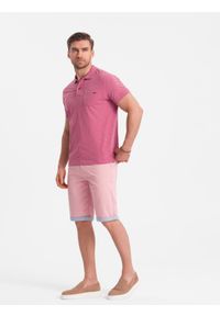 Ombre Clothing - Szorty męskie chinosy z kontrastowym podwinięciem – różowe V8. Okazja: na imprezę, do pracy, na co dzień. Kolor: różowy. Materiał: tkanina, elastan, bawełna. Długość: krótkie. Wzór: kolorowy. Sezon: lato. Styl: wakacyjny, casual #9